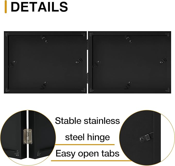 decorUhome Double 6x4 Picture Frame Vertical, Engineered Wood Bifold Photo Frame with Plexiglass for Tabletop Display, 6x4, Black