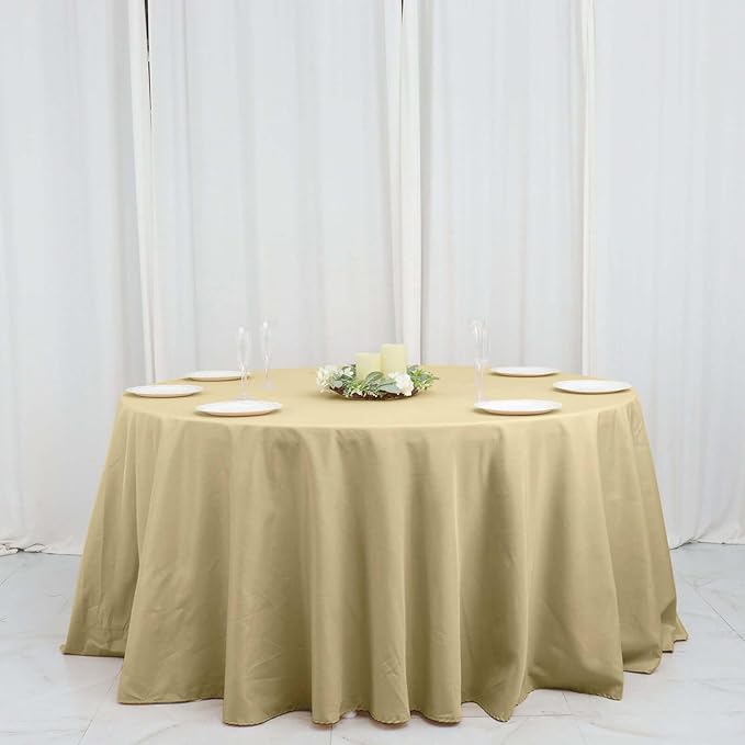 Efavormart Round Tablecloth, 132 Inch Stain & Wrinkle Resistant Washable Table Cloth, Decorative Polyester Fabric Table Cover for Banquet, Wedding, Dining- Champagne