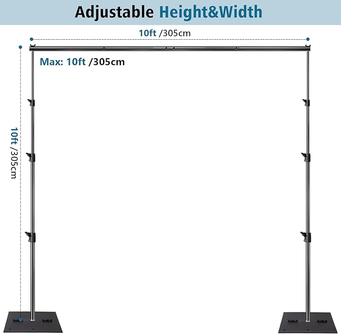 SLOW DOLPHIN Pipe and Drape Photography Backdrop Stand Kit Adjustable Photo Background Stand 10ft x 10ft with Metal Base for Parties Weddings Birthday Party Events Photo Booth(Black)
