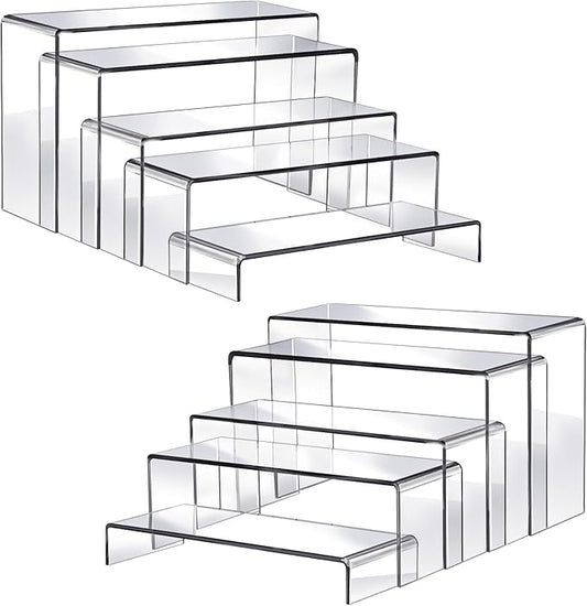 Fixwal 10pcs 2 Set Acrylic Risers for Display Clear Perfume Organizer Stands Acrylic Display Risers for Show Figures, Cupcake, Jewelry, Toys, Perfume and More (Large Size)
