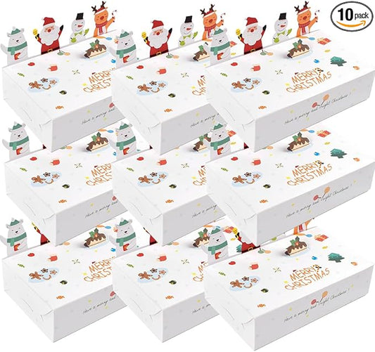Cartoon Boxes With Lids - 3D Stand Bear Santa Claus Snowman Elk Merry Christmas Candy Boxes Kraft Paper Cookie Boxes for Gift Giving Decorations Party Small Present Box 10pcs