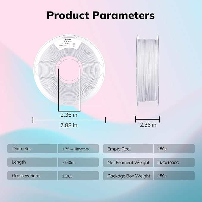 AMOLEN Rapid PETG Basic 3D Printer Filament 1.75mm +/-0.02mm,500mm/s High Speed Strong Toughness White 1KG/2.2lb
