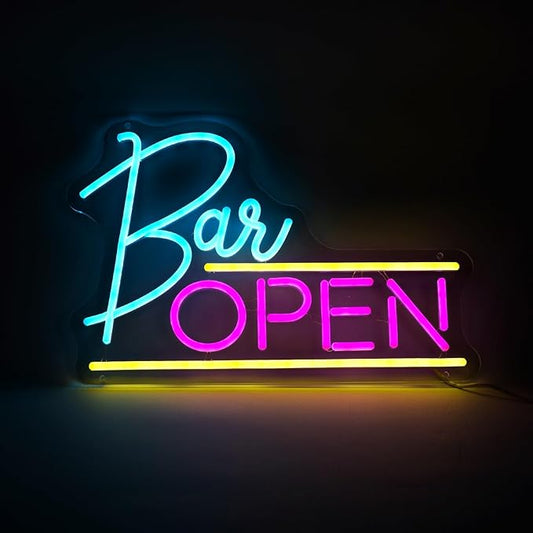 Open Bar Neon Sign Lights USB (16x10.7'') Neon Sign and Decor Led Light, Neon Signs For Man Cave Bar accessories (16x10.7'', Pink and Ice Blue)