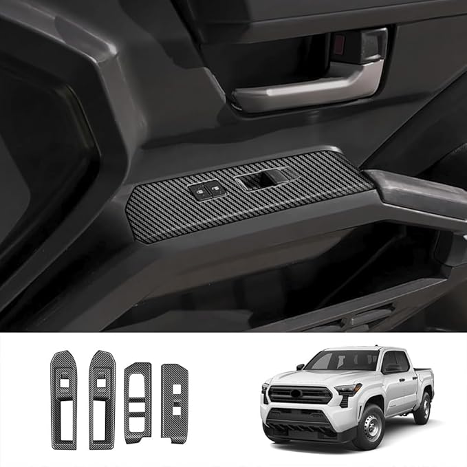 4pcs Carbon Fiber Style Front Rear Doors Window Glass Lift Switch Panel Cover Decorative Sticker Protection Car Interior Accessories for Toyota Tacoma 2024 2025 KT05