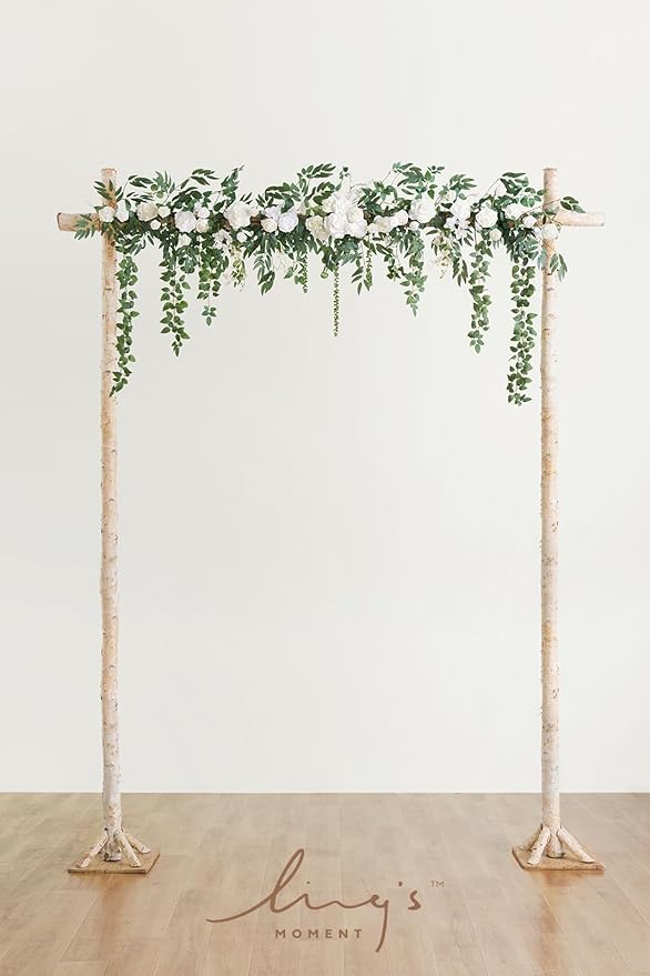 Ling's Moment Backdrop Floral Garland 6.5FT Artificial Wedding Arch Flowers Sage Green Decor, White Ceremony Reception Hanging Eucalyptus Rose Arbor Arrangement Outdoor Party Swag Home Decorations