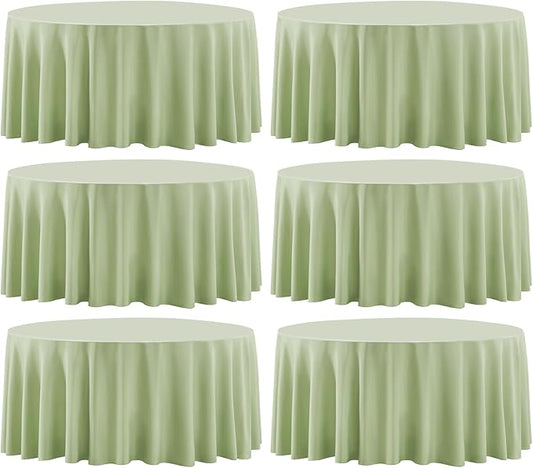 Round Tablecloth 132 Inch 6 Pack Sage Green Tablecloths Washable Decorative Linen Polyester Table Clothes Cover for Dining Table Banquets Buffet Parties and Wedding