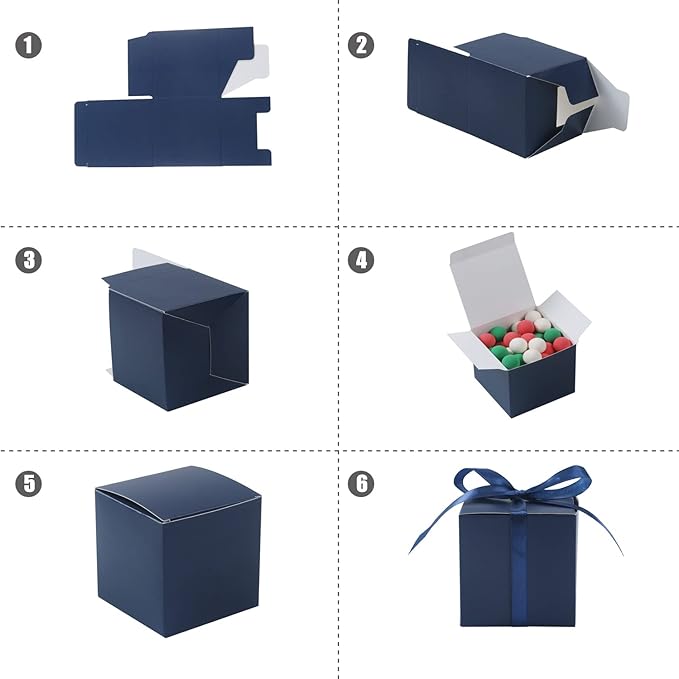 COTOPHER 60pcs Small Gift Boxes, Favor Boxes 2x2x2 inches Paper Gift Boxes with Ribbons Candy Box for Wedding Favors Baby Shower Bridal Shower Birthday Party (60pcs 2x2x2, Blue)