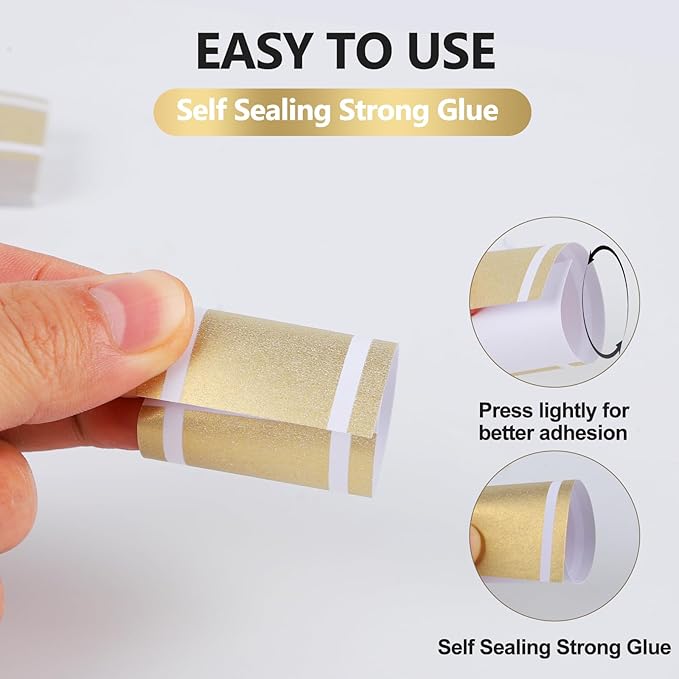 Germiwipe Gold Napkin Band,Paper Napkin Rings Self Adhesive,200PCS Silverware Wraps Bands,Table Setting Wedding Event Party Supply NB-015