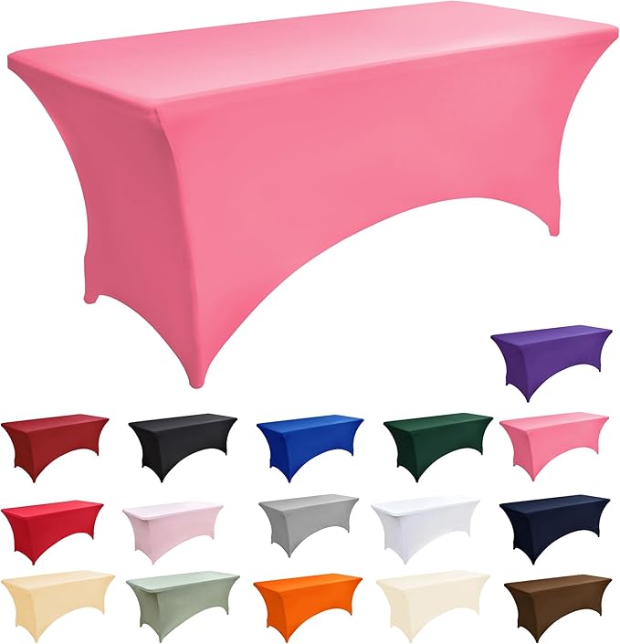 2-Pack 8ft Spandex Table Covers for Rectangle Folding Tables - Washable Elastic Tablecloth - Ultimate Fitted Table Protector for Birthday Parties, Trade Shows, Banquet