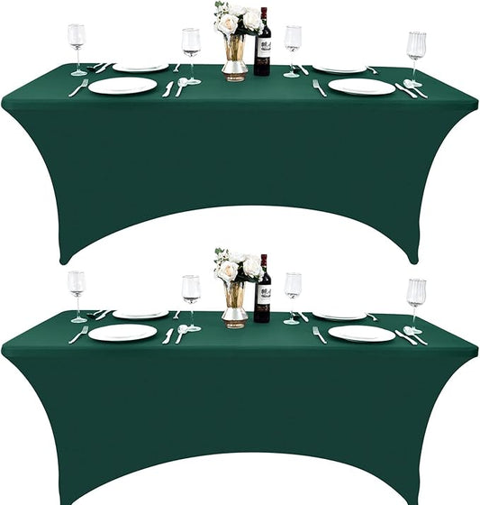 2-Pack 6ft Spandex Table Covers for Rectangle Standard Folding Tables - Wrinkle Resistant Stretch Tablecloths - Ultimate Fitted Table Protector for Parties, Trade Shows, Banquet