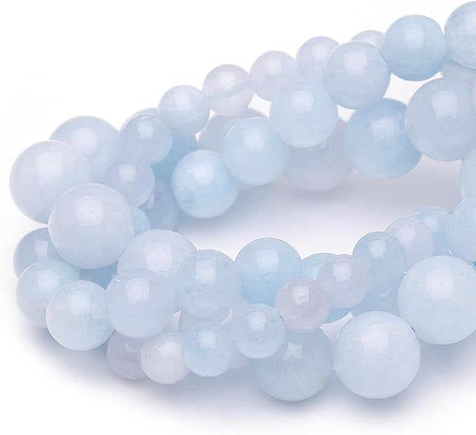 6mm Natural Stone Beads for Jewelry Making,Aquamarine Polished Smooth Round Gemstone Beads for Bracelet Necklace 15 Inch