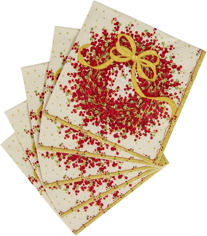 Caspari Entertaining Pepper Berry Cocktail Napkins, Red, 20-Pack