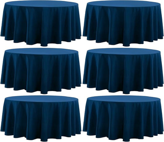 Round Tablecloth 120 Inch Tablecloth 6 Pack Navy Blue Table Cloths Washable Decorative Linen Polyester TableClothes Cover for Dining Table Banquets Buffet Parties and Wedding