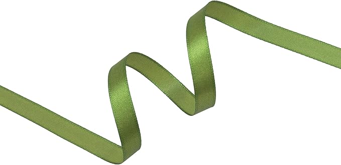 Olive Green Satin Ribbon 3/8 inch X Continuous 100 Yards, Single Face Polyester Ribbon Perfect for Gift Wrapping, Flower Bouquet, Wedding Decor, Crafts, Bow Making, Sewing and More