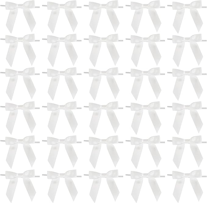 AIMUDI White Bows Bulk 2.5" Christmas Bows Premade Small Bows Pre Tied Mini White Stick On Bows for Wedding Favor Twist Tie Bows for Baby Shower Decorations Bows for Gift Wrapping - 50 Counts