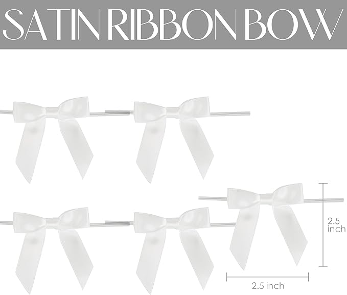 AIMUDI White Bows Bulk 2.5" Christmas Bows Premade Small Bows Pre Tied Mini White Stick On Bows for Wedding Favor Twist Tie Bows for Baby Shower Decorations Bows for Gift Wrapping - 50 Counts
