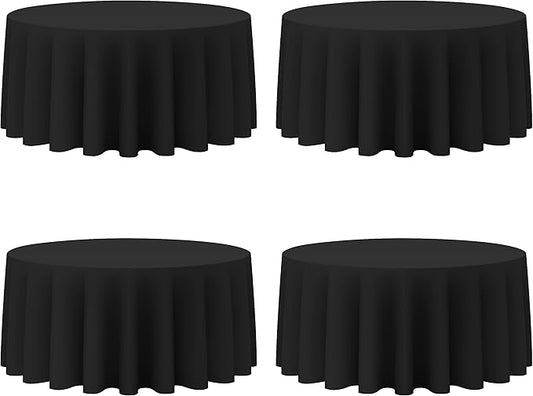 BRILLMAX 4 Pack Black Round Tablecloths 132 Inch - Circle Bulk Linen Polyester Fabric Washable Table Cloth Cover for Wedding Reception Banquet Birthday Party Buffet Restaurant