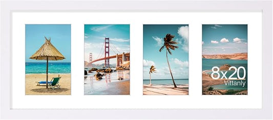 Vittanly 8x20 Collage Picture Frame, Displays 4Pcs 4x6 Pictures with Mat, Picture Frames Collage Wall Decor for Horizontal or Vertical Display, White, 1 Pack
