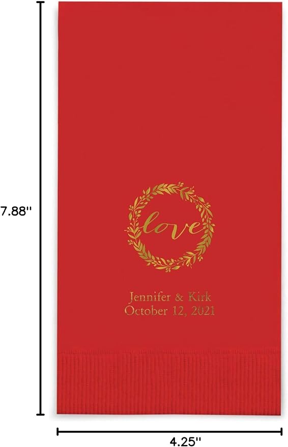 Weddingstar Personalized Printed Paper Napkins 3-Ply 40 Pack Dinner - Rectangular Fold Red