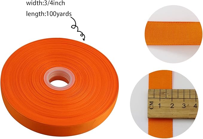 Jesep One Roll 100 Yards Soild Grosgrain Ribbon Boutique Gift Wrapping Package Ribbon, DIY Crafts Bow Hair Headband Accessories Assorted Ribbon #752 (3/4" 20mm, Orange)