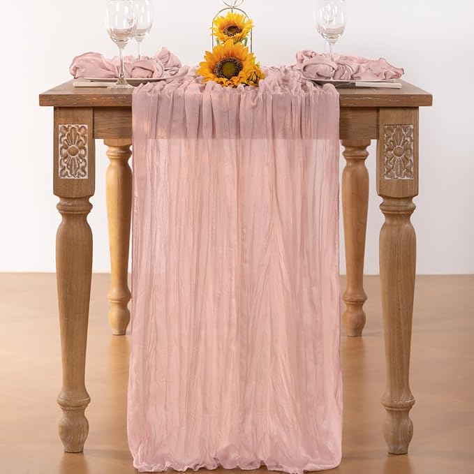Pink Cheesecloth Table Runner 4 Pack Fall Table Runners Boho Gauze 120 Inches Light Pink Cheese Cloth Fall Table Decorations for Thanksgiving Wedding Bridal Girl Baby Shower Sweet 16 Party