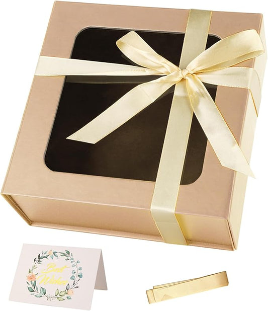 TIACABO Rose Gold Gift Box with Window,7.5"x7.5"x3.1" Bridesmaid Boxe for Gifts Giving,Birthday Gift Boxes with Magnetic,Closure Lid Gifts Boxes for Presents,Cute Box,Luxury for Gift Packaging