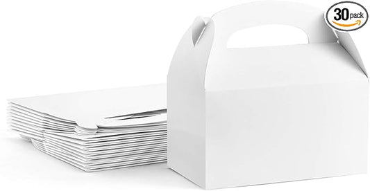 ValBox Treat Boxes 30 Pack White Paper Gable Gift Boxes - Goodies Favor Box for Kids' Birthday Party, Wedding, Baby Shower, 6.2 x 3.5 x 3.5 Inches