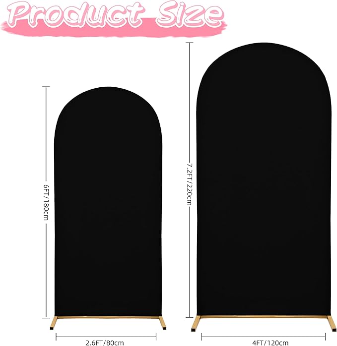 Wedding Arch Covers Arch Backdrop Cover Arch Stand Covers 7.2FT 6FT Set of 2 Arch Cover Spandex Fabric Stretchy Backdrop for Wedding Birthday Party Decoration Baby Shower (Black, Cover Only)