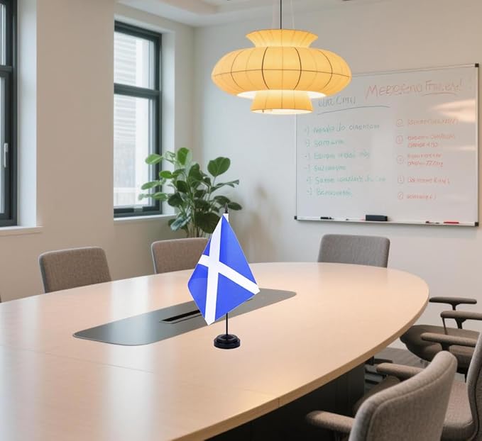 Scotland Desk Flag 12" Solid Pole Deluxe Set Scot Flags Banner Mini Small Scotland Office Table Flags with Black Stand Base Desktop Decorations(2Pack)