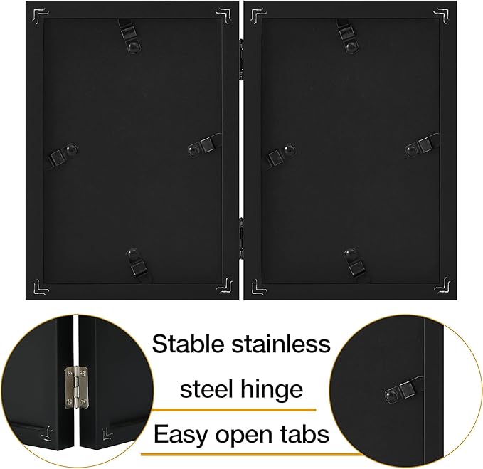 decorUhome Double 10x8 Picture Frame Vertical, Engineered Wood Bifold Photo Frame with Plexiglass for Tabletop Display, 10x8, Black
