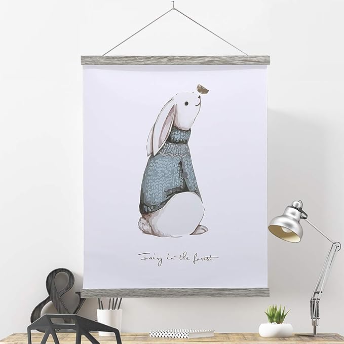Magnetic Poster Hanger, 17x24 17x11 17x22 Poster Frame Wood Wooden Magnet Print Posters Dowel Scroll Hanger Hangers Hanging Kit for Walls Map Canvas Artwork (Grey, 17")