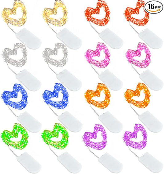 CYLAPEX 16 Pack Multicolor Fairy Lights, Battery Operated String Lights Micro LED Starry String Lights on 3.3ft/1m Silvery Copper Wire for Christmas Decoration Costume Wedding Party Decor