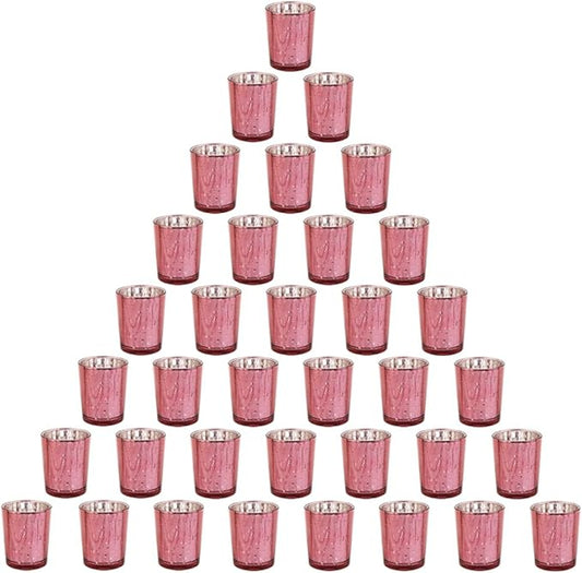 Pink Mercury Glass Tea Light Holders Set of 36 - Elegant Votive Candle Holders for Weddings, Showers and Home Decor - Perfect for Table Centerpieces and Parties (Glass, Pink)