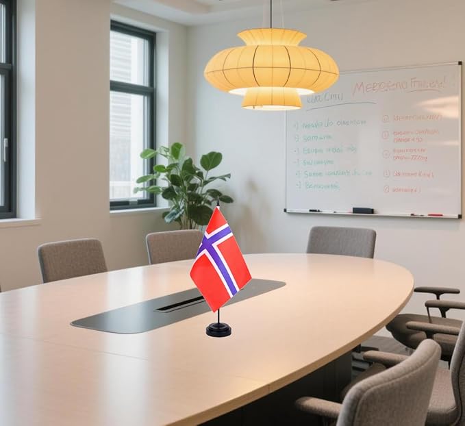 Norway Desk Flag 12" Solid Pole Deluxe Set Norwegian Flags Banner Mini Small Norway Office Table Flags with Black Stand Base Desktop Decorations(2Pack)