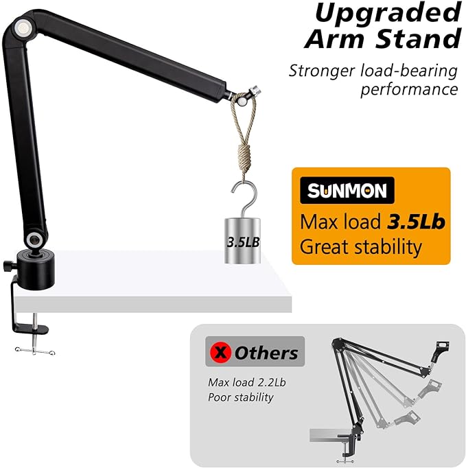 SUNMON Mic Stand Boom Arm - Microphone Arm Compatible with HyperX QuadCast, 360° Rotation Microphone Stand, Weighted Metal Mic Boom Arm for HyperX QuadCast,Blue Yeti,Shure MV7,Rode and Most Gaming