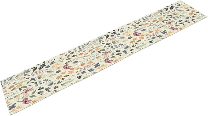 Watercolor Floral Table Runner, Vintage Colorful Floral Natural Style Pattern Decorative Home Restaurant Kitchen Rectangle Table Runner,13in（33cm） W * 72in（184cm） L