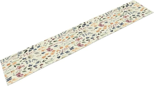Watercolor Floral Table Runner, Vintage Colorful Floral Natural Style Pattern Decorative Home Restaurant Kitchen Rectangle Table Runner,13in（33cm） W * 108in（274cm） L