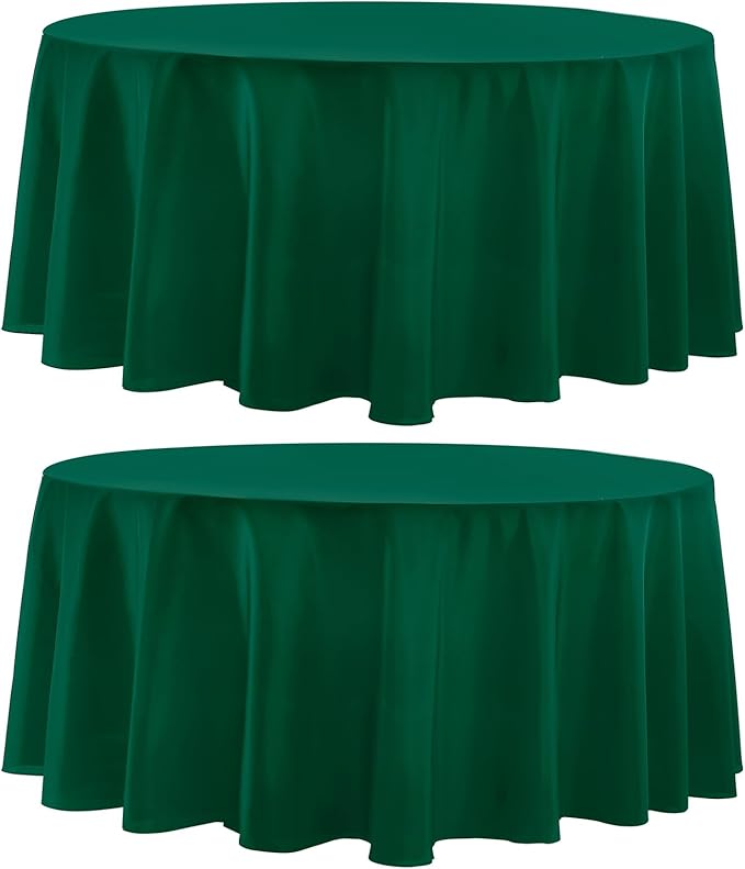 Round Tablecloth 120 Inch 2 Pack Dark Green Tablecloths Washable Decorative Linen Polyester Table Clothes Cover for Dining Table Banquets Buffet Parties and Wedding