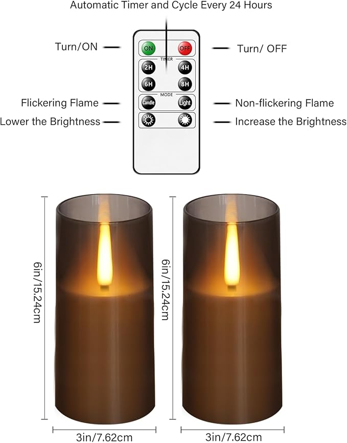 Flameless LED Candles, Upgraded Realistic Flickering Pillar Battery Operated Candles with Remote Timer, Acrylic Electric Set of 2 for Romantic Ambiance and Home Decoration(Grey)