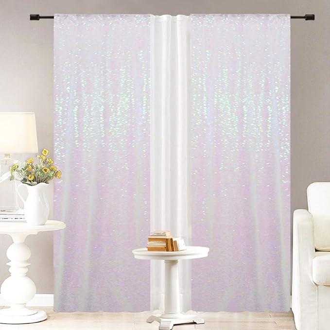 Eternal Beauty White Iridescence Sequin Backdrop Curtains, Shimmer Back Drop 4Panels-2FTx8FT for Christmas, Party, Birthday, Photography, Wedding, Baby Shower Event Decoration