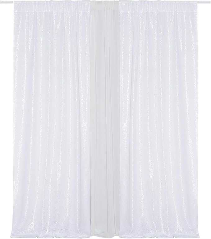 Eternal Beauty 4 PCS Sequin Backdrop Curtain, Sequin Wedding Backdrop for Christmas Party, Birthday (White 2FTx8FT)