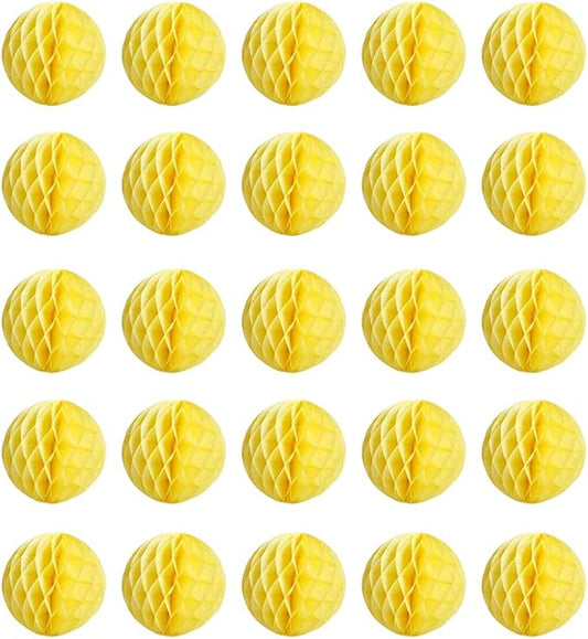 20pcs Honeycomb Decoration - Paper Flower Balls, Tissue Pom Poms for Birthday Wedding Home Decor (3inch, Yellow)
