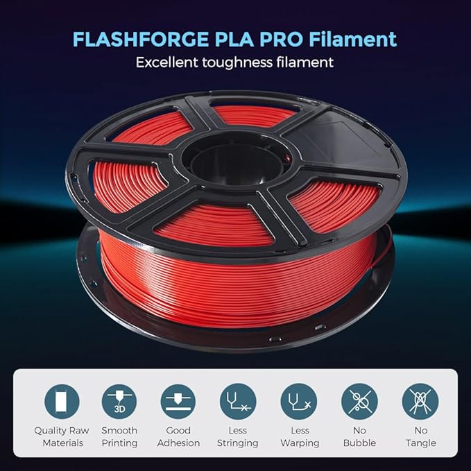 FLASHFORGE 3D Printer Filament, PLA PRO Filament 1.75mm, 1KG Spool (2.2lbs), Dimensional Accuracy +/- 0.02mm for FDM 3D Printers, Better Tenacity & No Knotting (Red)