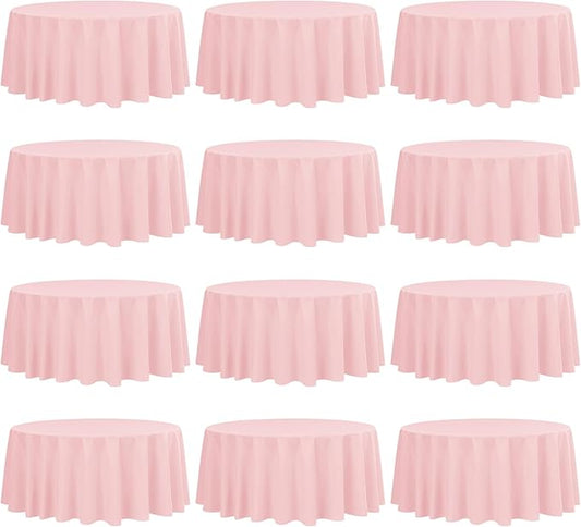 Fani 12 Pack 120 Inch Round Pink Polyester Tablecloths for Round Tables, Washable Table Cover for Wedding Party, Dining Table, Buffet, Banquet, Restaurant, Camping