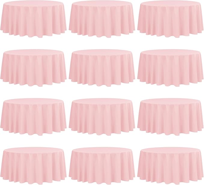 fani 12 Pack 90 Inch Round Tablecloth Pink Polyester Fabric Table Cloth for Round Table,Washable Table Cover for Wedding Party Dining Table Buffet Banquet Restaurant and Camping
