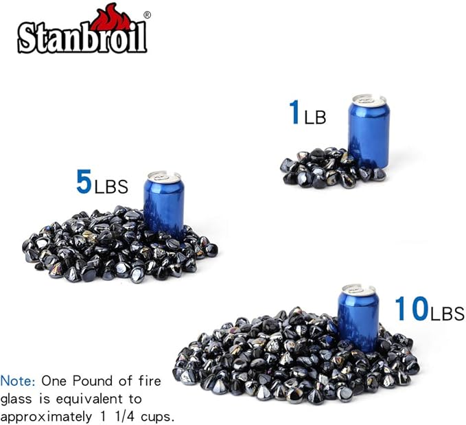 Stanbroil 10-Pound Fire Glass Diamonds - 1/2 inch Luster Fire Glass for Fireplace Fire Pit and Landscaping, Onyx Black Luster