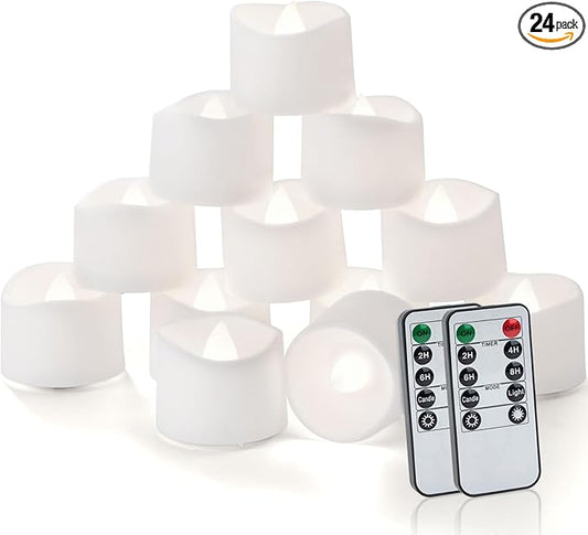 Homemory 24pcs Remote Timer LED Tea Lights Candles, 400+Hours Flickering Flameless Battery Operated Votive Candles for Tabletop Lighting, Centerpieces Decor, Holiday Decor