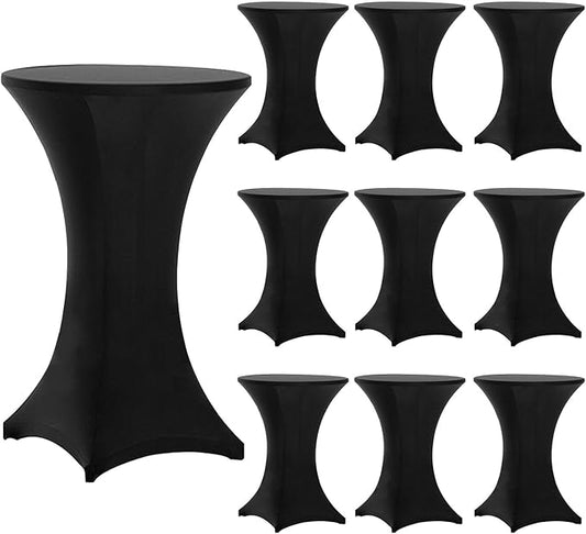 Tina's 10 Pack 30x42 Inch Highboy Spandex Cocktail Table Covers Black, Fitted Stretch Cocktail Tablecloth for Round Tables (10PC 30X42 Black)