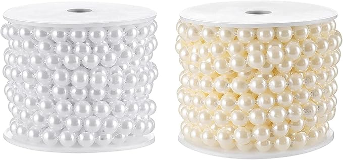Half-Round Pearl Bead Garland String 11 Yards, 10MM Flat Pearl Beaded Spool Roll Crafts for Wedding Party Decoration (Ivory)