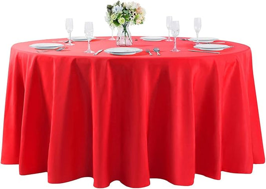 Cupuamon 108 inch Round Tablecloth Washable Polyester Table Cloth Decorative Table Cover for Wedding Party Dining Banquet（108 inch,Red）